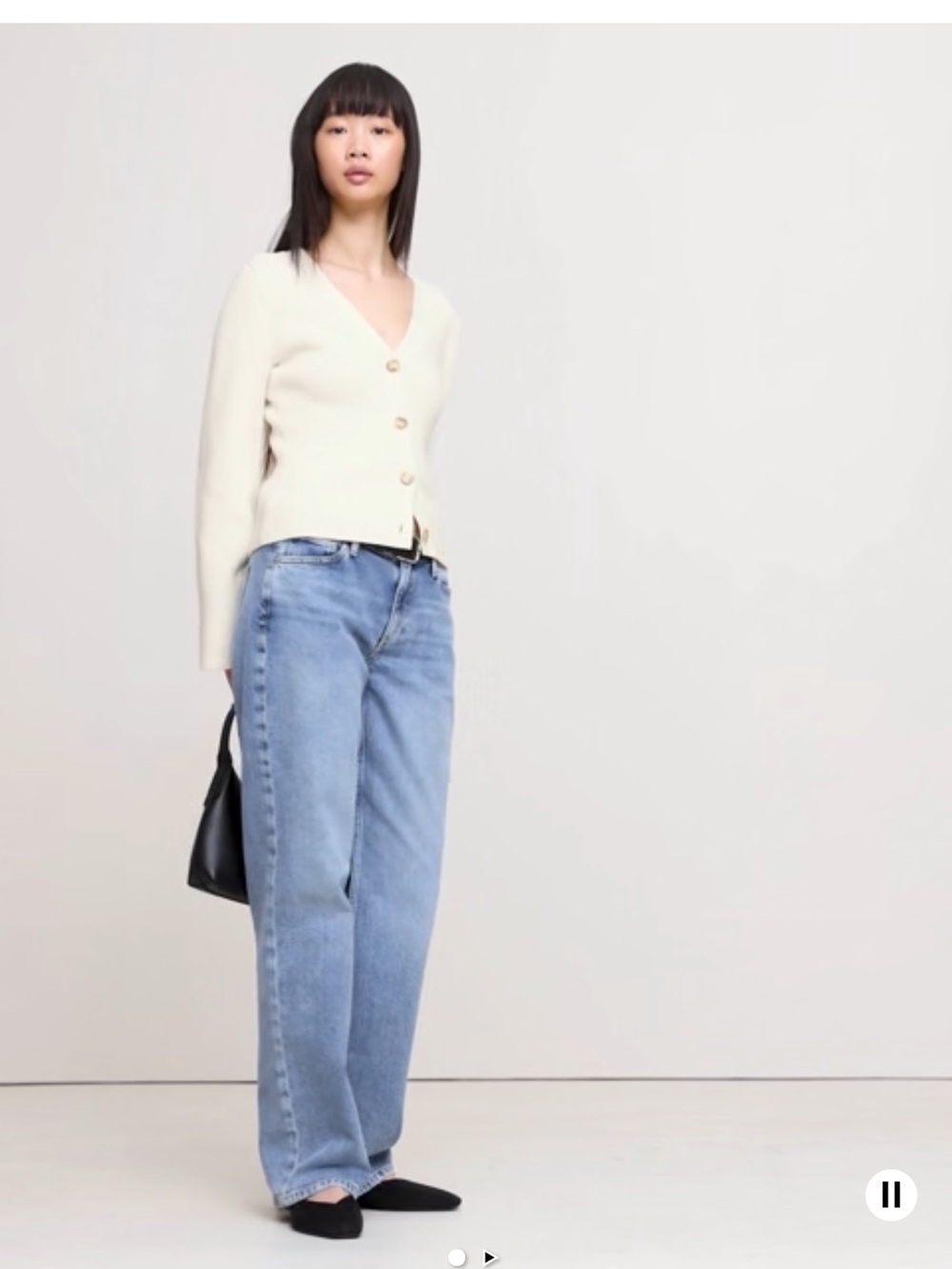Banana Republic Off-White LARKSPUR COTTON-SILK FLARE-SLEEVE CARDIGAN - Size S